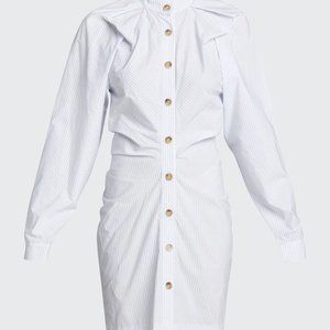 Violet Ruched Pinstriped Poplin Shirtdress